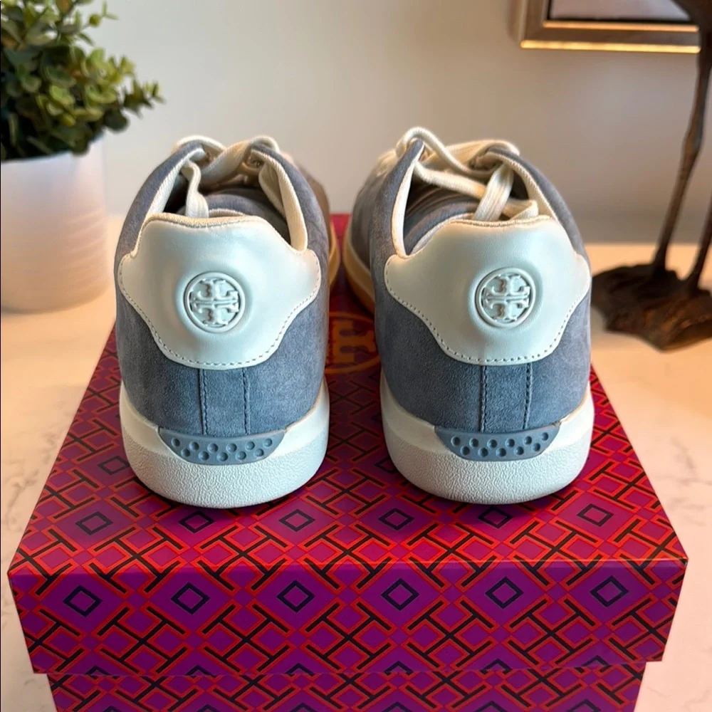 Tory Burch Suede Low-Top Sneakers in Blue and Cream